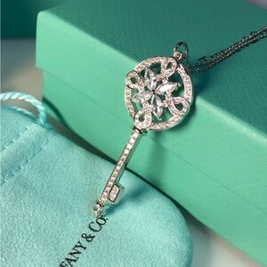 Tiffany & Co. Silver Key Necklace with Crystal Accents